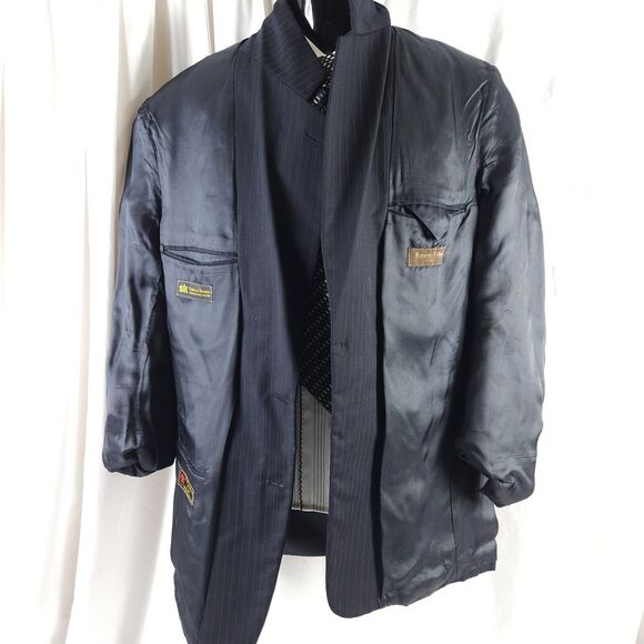 Roberto Villini Mens 42L Navy Pinstripe Super 100s Wool Sports Coat Blazer Italy - Picture 3 of 11